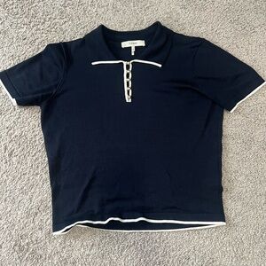 Frame Denim Navy and White Polo Shirt